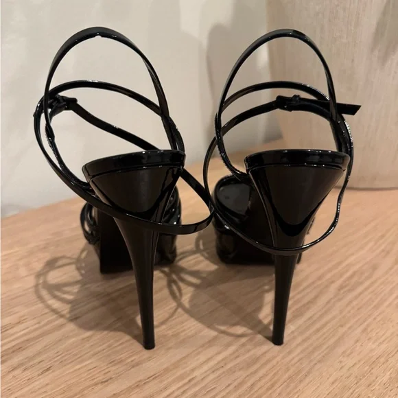Saint Laurent Black Patent Strappy Platform Heels - Picture 9 of 16